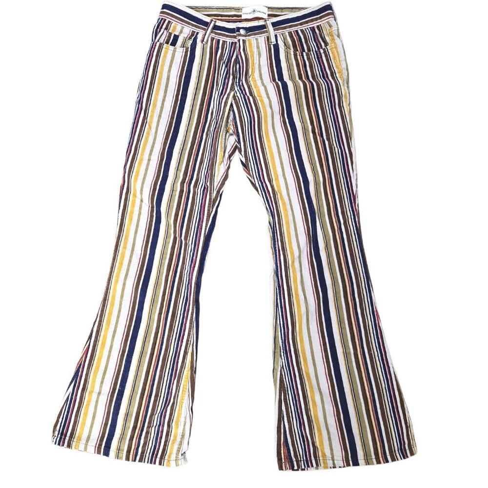 VINTAGE STRIPED 31X32 WIDE LEG FLARED CORDORY JEANS FROM ENGLAND GREAT CONDITION